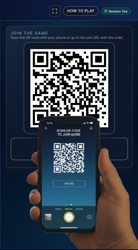 Phone screenshot: scan QR or enter room code to join